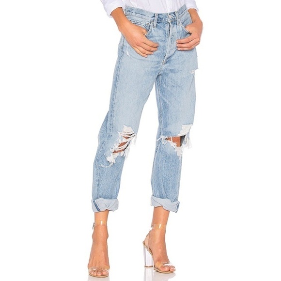 Agolde 90's Mid Rise Loose Fit Size 24 Distressed Baggy 100% Cotton Button Fly - Picture 3 of 16